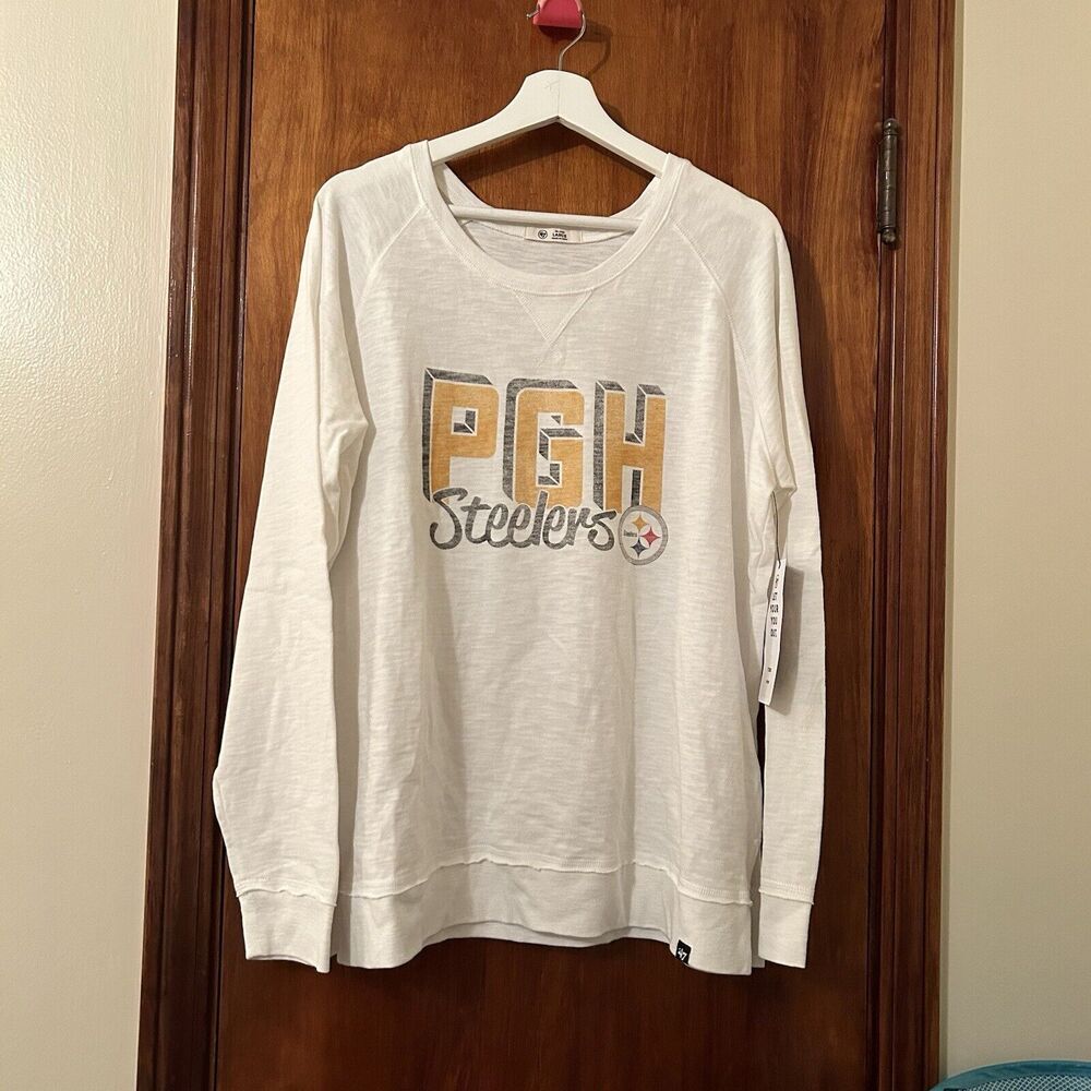 Pittsburgh Steelers Sweatshirt 47 White Crew Neck Women's Large NWT NFL PGH Logo